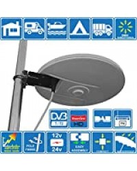 Helio - amplifiée numérique omnidirectionnelle d'antenne TV HD de Gain Haut 33dB TNT DVB-T FM Dab. 12V / 24V idéal pour Camping-Car, Poids Lourd, Camion, Caravane, Bateau ou Camping par Unispectra®