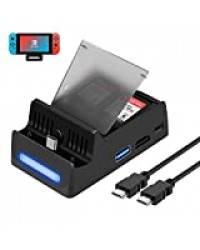 HeysTop Compatible Nintendo Switch Dock avec câble HDMI,Chargeur Stand pour Nintendo Switch commutateur TV Dock Station d'accueil avec Adaptateur TV HD et port USB 3.0 avec 4 magasins GameCard