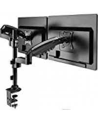 HUANUO Supports de Deux Moniteur pour Écran LCD/LED de 17"-32", Support de Bras avec Ressort à Gaz Réglable en Hauteur et Rotatif à 360 °, 2 Options de Montage, VESA 75/100