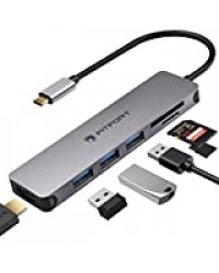 Hub USB C Adaptateur Multiport - 7 en 1 Dongle Aluminium pour Portable avec Ports 4K HDMI, 3 X USB 3.0, Lecteur de Carte SD / Micro SD Compatible pour MacBook Pro, XPS et autres appareils de Type C