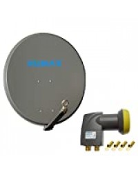 Humax Kit complet de 4 récepteurs avec satellites en aluminium de qualité 75 cm avec miroir/bol anthracite + tête LNB Humax Quad – pour 4 récepteurs/TV [DVB-S2, 4K, 3D]