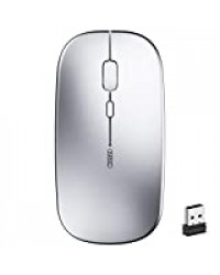 inphic Souris sans Fil Rechargeable, Mini Souris Optique sans Silence Click, Ultra Mince 1600 DPI pour Ordinateur Portable, PC, Ordinateur Portable, Ordinateur, Mac (Argent Clair)