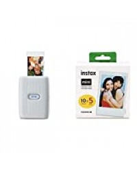 Instax Link Imprimante pour Smartphone Blanc cendré & Instax Mini Film 50 Shot Pack (L'emballage Peut Varier)