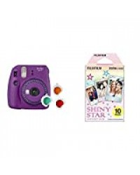 Instax Mini 9 Appareil Photo Transparent Violet & Mini Monopack de 10 Films pour développement instantané Shiny Star