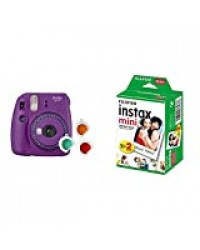 Instax Mini 9 Appareil Photo Transparent Violet & Twin Films pour Instax Mini - 86 x 54 mm - 10 Feuilles x 2 Paquets = 20 Feuilles