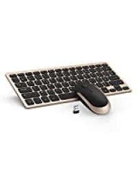 Jelly Comb Ensemble Clavier Souris Sans Fil Clavier AZERTY Ultra-Mince, Noir et Or