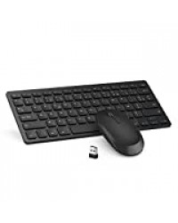 Jelly Comb Ensemble Clavier Souris sans Fil UltraMince Clavier AZERTY pour Ordinateur Portable PC-Noir