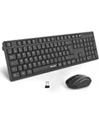 Jelly Comb Ensemble Clavier Souris sans Fil USB, 2.4G Clavier AZERTY Français de Pleine Taille,Touches Multimédia, Souris Silencieux pour PC/Ordinateur Portable, Système Windows 10/8/7/Vista/XP, Noir