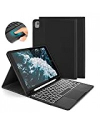 Jelly Comb Étui Clavier avec pavé Tactile pour iPad 10.2 2019 et 2020/ iPad Air 3 / iPad Pro 10.5, Clavier AZERTY Rétroéclairé avec Touchpad, Amovible, Housse Coque pou IPad 7e/8e Génération