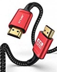 JSAUX Câble HDMI 2.0 4 K 3 m, ultra haut débit 18 Go/s, 4 K @ 60 Hz, prend en charge la vidéo UHD 2160p, HD 1080p, Ethernet, 3D compatible avec Fire TV, Apple TV, PlayStation PS4 PS3 PC – Rouge