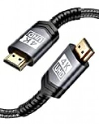 JSAUX Cable HDMI 4K Ultra HD [2M] Durable Câble HDMI 2.0 Haute Vitesse Supporte Ethernet/ 3D/ Retour Audio-Cordon HDMI pour Blu-Ray/Xbox/Xbox 360/ PS3/ PS4/ TV 5K Ultra HD/Ecran-Gris
