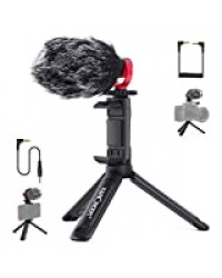 K&F Concept Microphone Externe Micro Vidéo en Métal avec Trépied de Table Prise Jack 3,5 mm pour Caméra Vlog Interview Youtube Streaming Tiktok