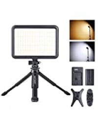 K&F Concept Panneau LED 204pcs Lampe Lumière Vidéo avec Mini Trépied, Bicolore 3200-5600K Réglable, Câble USB Charge et 1 pcs Batterie Li-ION Rechargeable pour Appareil Photo Portrait Vidéo Youtube