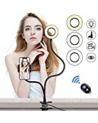 K&F Concept Selfie Ring Light Anneau Lumineux Lampe LED 10-Niveau Luminosité 3-Mode d'Éclairage avec Télécommande Bluetooth pour Flux en Direct Maquillage Smartphone Youtube Vidéo TikTok Maquillage