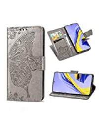 KISME pour Xiaomi Poco F2 Pro Coque,Flip Magnetic PU Housse Cuir avec Fonction de Station,Carte Slots,Fleurs Modèle Portefeuille Etui Coque pour Xiaomi Poco F2 Pro-Gris
