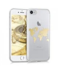 kwmobile Coque Compatible avec Apple iPhone 7/8 / Se (2020) - Housse Protectrice pour Téléphone en Silicone Carte du Monde Voyage Noir-Multicolore-Transparent