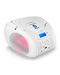 Lauson MX22 Boombox Lecteur CD avec Bluetooth et Radio FM. Lumières LED | Radio Stéréo Lecteur USB pour Musique MP3 | Radio Lecteur CD/ MP3 Prise Entrée AUX et Sortie Casque et Haut-Parleurs Intégrés