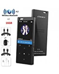 Lecteur MP3 Portable 16 Go avec Bluetooth, Lecteur de Musique Hi-FI sans Perte avec Bouton Tactile/écran 1,8", Haut-Parleur intégré, Radio FM, enregistreur Vocal
