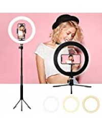 LED Anneau Lumiere, sumgott LED Selfie Ring Light avec 3 Modes d'Eclairage 10 Niveaux de Luminosité, Lumière Annulaire Réglable pour Selfie, Youtube, Maquillage, Diffusion en Direct, Vidéo