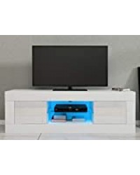 LED Meuble TV en Verre avec 2 Portes sur Salle de Séjour, Salon et Chambre à Coucher etc, Taile: 125 x 35 x 40 cm (Blanc)