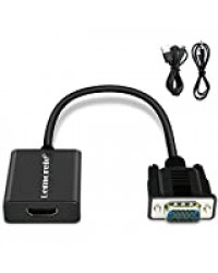 Lemorele VGA vers HDMI Adaptateur 1080P 60Hz VGA Mâle vers HDMI Femelle Convertisseur avec Audio et Câble de Recharge USB Connexion Ordinateur Ordinateur Portable, PC à HDTV