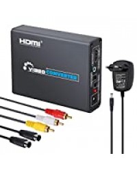 LiNKFOR 1080P RCA Convertisseur S-Vidéo vers HDMI avec Alimentation Adaptateur 3RCA AV CVBS Composite S-Vidéo R/L Audio vers HDMI Câble S-vidéo 3RCA pour DVD-Magnétoscope PS2 PS3 HDTV NES Snes N64