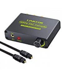 LiNKFOR 192kHz DAC Convertisseur Volume Réglable Dolby AC-3/DTS 5.1CH Numérique Optique Coaxial SPDIF Toslink vers Analogique Stéréo L/R RCA 3.5mm Adaptateur Audio Jack Converter pour HDTV PS3 PS4 DVD