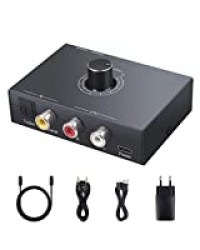 LiNKFOR Convertisseur DAC 192 kHz avec Alimentation Convertisseur Audio Numérique à Analogique Support Format PCM Adaptateur Optique Coaxial à RCA L/R 3,5 mm avec Câble Coaxial 1 m