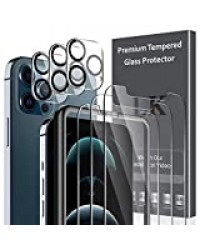 LK Compatible avec iPhone 12 Pro 6.1 Pouce Protection écran,3 Pièces Verre Trempé et 3 Pièces Caméra Arrière Protecteur,Double Protection, Protecteur écran