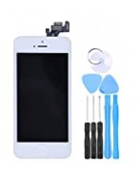 LL Trader Kit de remplacement écran pour iPhone 5 Blanc LCD tactile pour plaque pièces pour appareil photo bouton Home Cable de capteur pré-assemblés outils