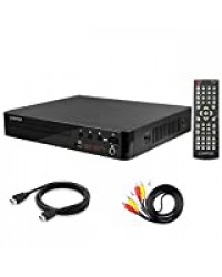 LONPOO Lecteur DVD Compact, Multi-Régions 1/2/3/4/5/6, Port USB, Télécommande, Câble Audio RCA Connexion TV, Divx, Port HDMI, Port MIC (Noir)