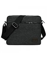 LOSMILE Unisexe Vintage Canvas Messenger Sacs Petit Sac Bandoulière.30cm (L) x 10cm (W) x 26cm (H), 26 Poches （Noir）