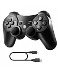 Manette PS3 Manette sans Fil Bluetooth Manette PS3 Double Vibration Six Axes Télécommande Joystick pour Playstation 3 avec Câble de Recharge