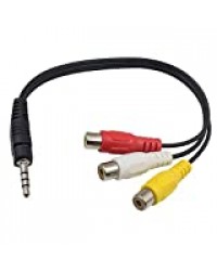 Maxhood Adaptateur jack 3,5 mm mâle vers 3 RCA femelle Câble adaptateur vidéo, prise mâle jack 3,5 mm vers 3 RCA femelle (rouge/jaune/blanc) Adaptateur pour AV, audio, vidéo, TV LCD, HDTV,