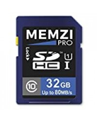 Memzi Pro 32 Go 80 Mo/s Classe 10 carte mémoire SDHC pour Canon PowerShot SX280 HS, SX270 HS, SX260 HS, SX240 HS, SX230 HS, SX220 HS, SX60 HS, SX50 HS, SX40 HS appareils photo numériques