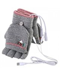 Mengqiy Gants Chauffants USB pour Hommes Femmes Mitaines réchauffe-Mains USB Hiver Chaud Doigt Plein et Demi Doigts Chauds Main Portable Gants Chauffants USB