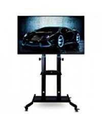 Meuble TV Support Pied Universal TV Floor Stand avec Support de Fixation for 42-85 Pouces téléviseurs LCD LED, avec Plateau et Roues, Noir