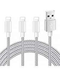 Mitesbony Cable pour iPhone【Certifié_MFi】 2M/Lot de 3 Nylon Tressé Cordon Chargeur iPhone Compatible avec iPhone 11/XS Max/XR/XS/X/8/8 Plus/7/7 Plus/6 Plus/6s/6/5S/5c/5,Pad (Gris Argenté)