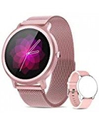 NAIXUES Montre Connectée Femmes, IP68 Full Tactile, 24 Modes Sportifs, Smartwatch Sport avec Fréquence Cardiaque, Calories, Montre Intelligente avec 2 Sangles pour Android iPhone Huawei