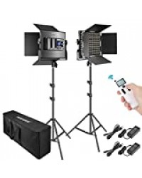 Neewer 2 Packs Avancé 2,4G 660 LED Éclairage Vidéo Kit avec Sac, LED Panneau Bicolore à Intensité Variable avec 2,4G Remote sans Fil, Écran LCD et Support d'Éclairage pour Photographie