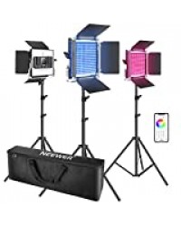 Neewer 3 Packs 660 RGB LED Lumière avec Contrôle APP, Kit d'Éclairage Vidéo avec Supports et Sac, 660 SMD LEDs CRI95 3200K-5600K, Luminosité 0-100%, 0-360 Couleurs Réglables, 9 Scènes Applicables