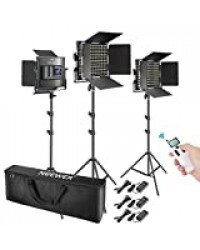 Neewer 660 LED Panneau 2,4G -Lot de 3 Lumière Vidéo Amélirée Kit Eclairage LED,Panel LED Bi-Couleur Réglable avec LCD Ecran Déclencheur 2,4G et Pied pour Photographie Portrait Produit