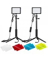 Neewer LED Panneau USB Lumière Vidéo 5600K Réglable - Lot de 2 Lampe LED avec Trépied et Filtres Colorés pour Photo à Faible Angle Eclairage LED Coloré pour Photo Portrait Vidéo Youtube