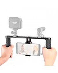 Neewer Rig Vidéo Métallique Smartphone pour Film Vlogging, Stabilisateur à Poignées pour iPhone X/8/8plus/xs/max, Samsung S9/S8/s10+/s10, Huawei P9/p30pro/p30, Lumière LED, Microphone