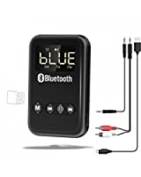 ODLR Adaptateur Bluetooth 5.0 Émetteur Récepteur, 4-en-1 Rai Bluetooth 5.0 Transmetteur Con FM TF Carte Nulle Latence Audio avec RCA & 3.5mm Aux, pour TV,PC,Stéréo Casque,Haut-Parleur,Système Audio
