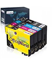 OfficeWorld 34 XL Multipack Cartouche d'encre compatible pour Epson 34 34XL avec Epson WorkForce Pro WF-3725DWF WF-3720DWF WF-3725 WF-3720 WF3725 WF3720 (Pack de 4, Noir, Cyan, Magenta, Jaune)
