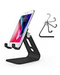 OMOTON Support Multi-Angles Réglable en Alliage d’Aluminium, Support Téléphone Portable pour iPhone 12/ iPhone 12 Pro Max/ SE 2020/ 11 Pro/ XR/ XS/ XS Max/ 8/ 7/ Samsung Galaxy A20E/ A51/ A71, Noir