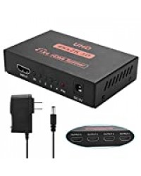 Osaloe Splitter HDMI 1x4 (1 Entrée et 4 Sorties), Répartiteur HDMI Numérique avec Full HD 1080P 4K*2K 3D, Switch HDMI Distributeur pour Xbox PS4 PS3 HDTV DVD Récepteur Satellite (Noir)