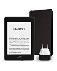 Pack essentiel comprenant la liseuse Kindle Paperwhite, 8 Go, avec offres spéciales et Wi-Fi, un étui Amazon en cuir (Noir) et un chargeur Amazon Powerfast