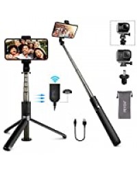 PEYOU Perche Selfie Trépied, 32.3 '' Rechargeable Bluetooth Télécommande,360 ° Aluminium Selfie Stick Monopode Extensible Compatible pour Gopro,Mini Caméra,iPhone,Samsung,3.5-6.8''Android Smartphones